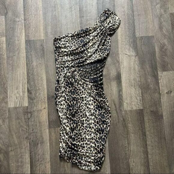 Foreign Exchange One Shoulder Leopard Print Dress Stretch Animal Print Size S - Picture 4 of 9
